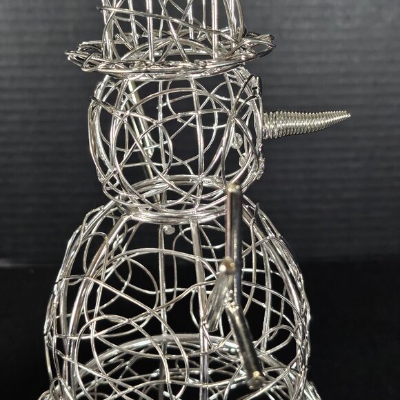 Silvertone Metal Wire Wrapped Tabletop Snowman Christmas Decor, 10 Inches Tall - Picture 4 of 9